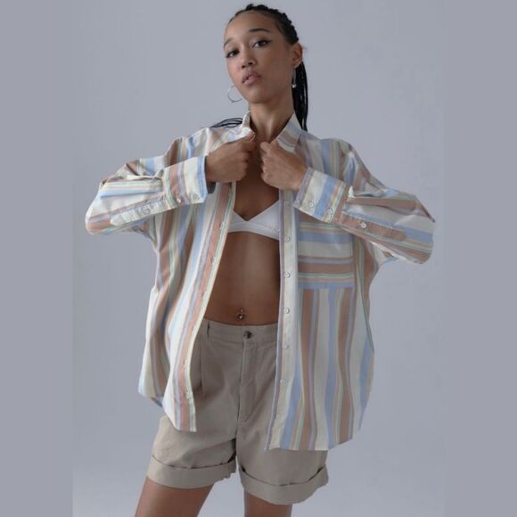 Urban Outfitters BDG Frankie Spliced Button-Down Shirt in Yellow Multi - Picture 9 of 10